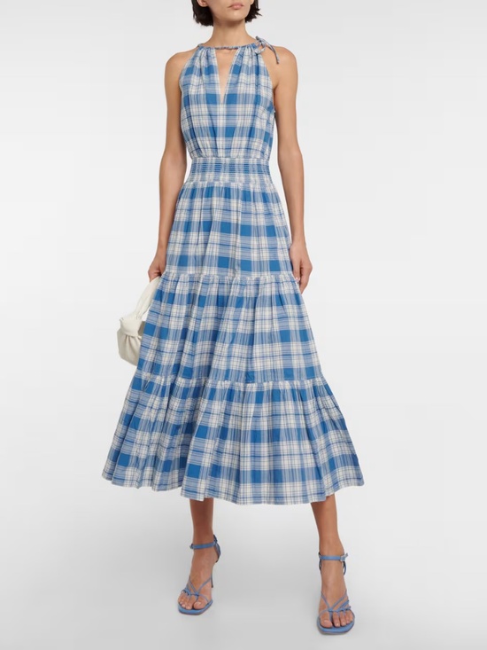 Polo Ralph Lauren Dresses & Skirts - Polo Ralph Lauren Plaid Tiered Cotton Halter Dress In Blue/white - size 4
